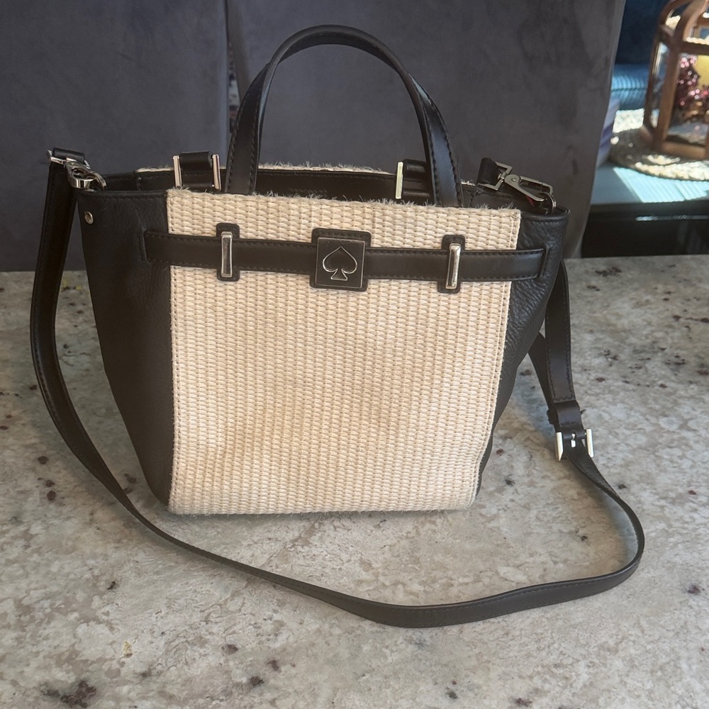 kate spade Black and Cream Woven Crossbody Satchel